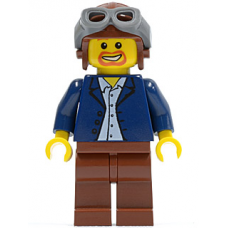 twn050 Dark Blue Jacket, Light Blue Shirt, Reddish Brown Legs, Aviator Helmet and Goggles 